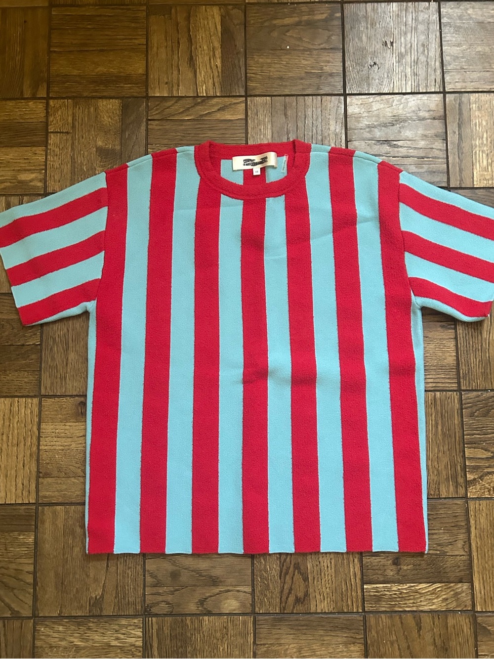 Diane Von Furstenberg Short Sleeve Stripe Knit Top - Red & Light Blue